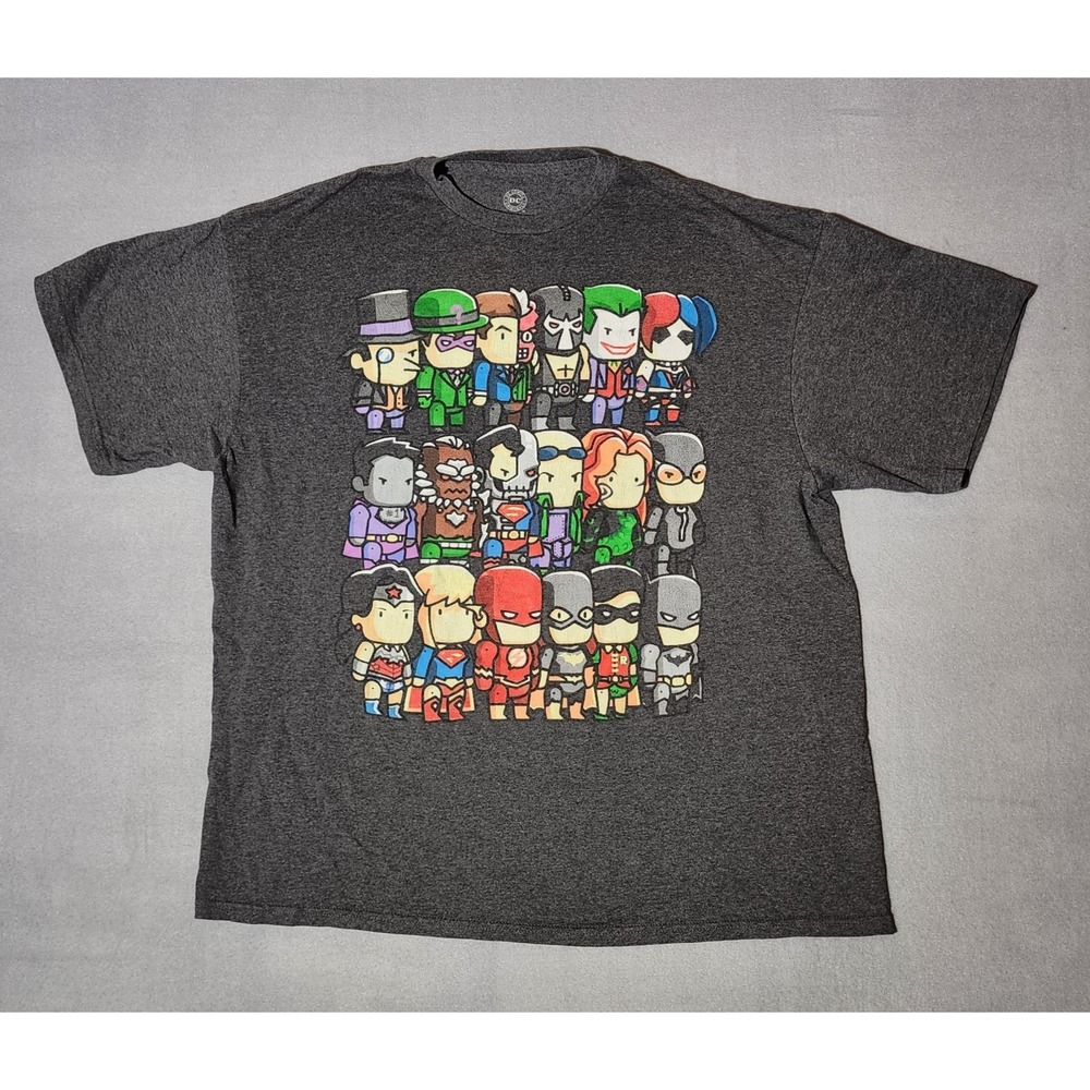 DC Comics Chibi Justice League Graphic T Shirt Mens Gray Size Extra Large‎